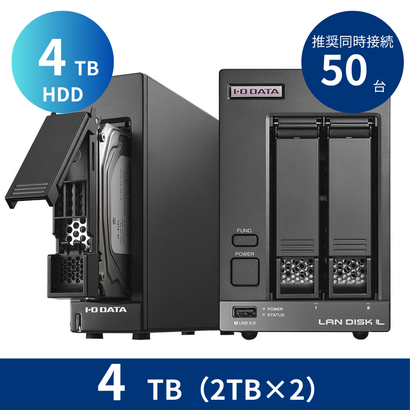 BCSP-LVREUT04／4TB 高信頼NAS用HDD採用 推奨同時接続台数～50台 2ドライブNAS（2TB×2）＆カートリッジタイプHDD 4TB＆デリバリィ保守5年