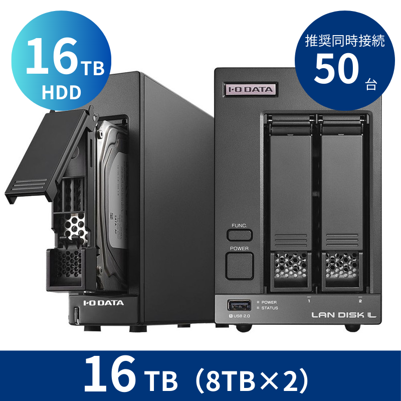 BCSP-LVREUT16／16TB 高信頼NAS用HDD採用 推奨同時接続台数～50台 2ドライブNAS（8TB×2）＆カートリッジタイプHDD 16TB＆デリバリィ保守5年