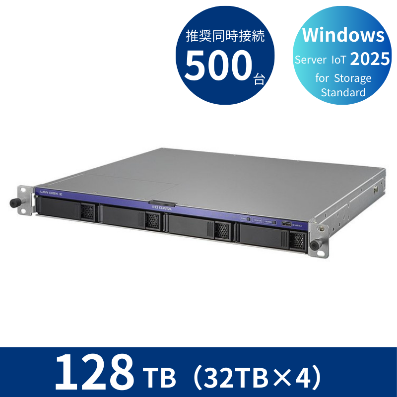 HDL4-Z25SI3B128U／128TB 推奨同時接続台数500台～ 4ドライブラックマウントNAS（32TB×4）